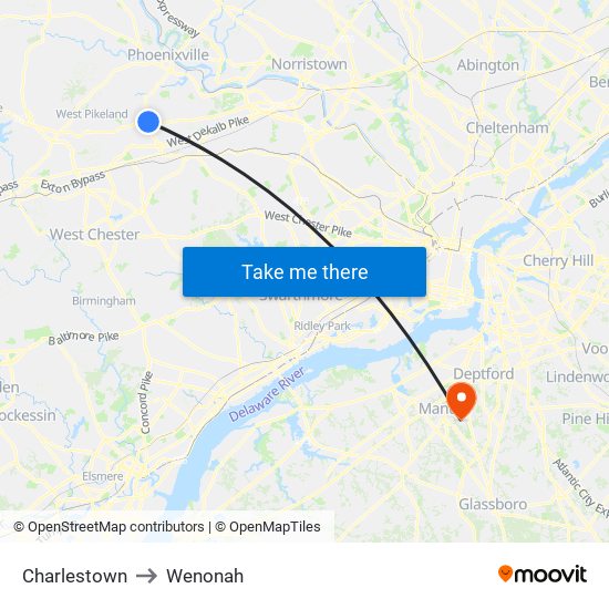 Charlestown to Wenonah map