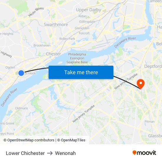 Lower Chichester to Wenonah map