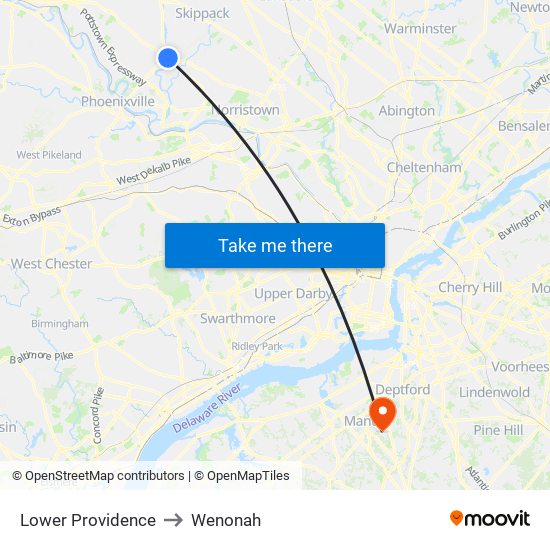 Lower Providence to Wenonah map