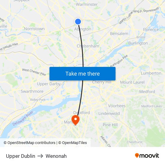 Upper Dublin to Wenonah map