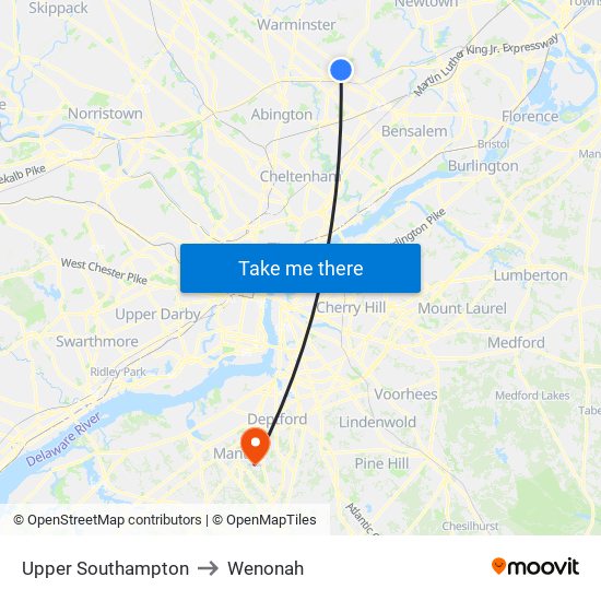 Upper Southampton to Wenonah map