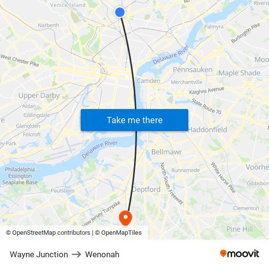 Wayne Junction to Wenonah map