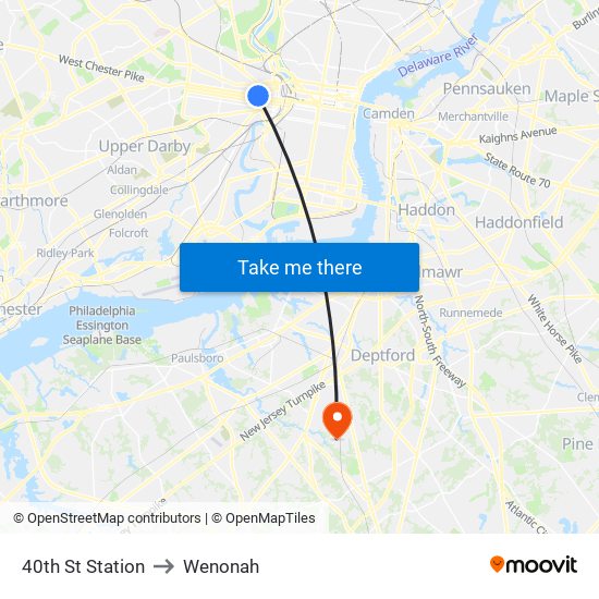 40th St Station to Wenonah map