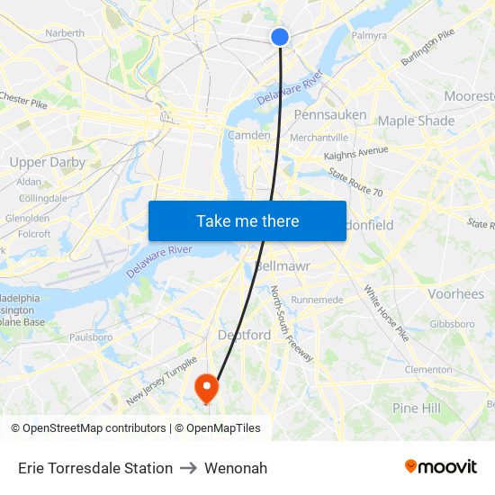 Erie Torresdale Station to Wenonah map
