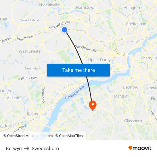Berwyn to Swedesboro map