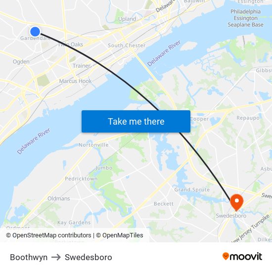 Boothwyn to Swedesboro map