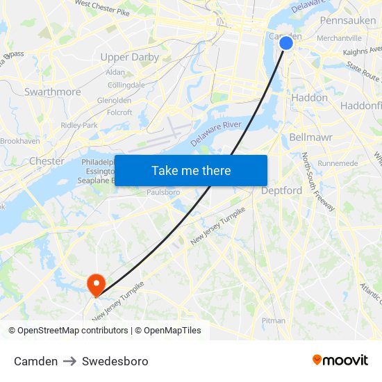 Camden to Swedesboro map