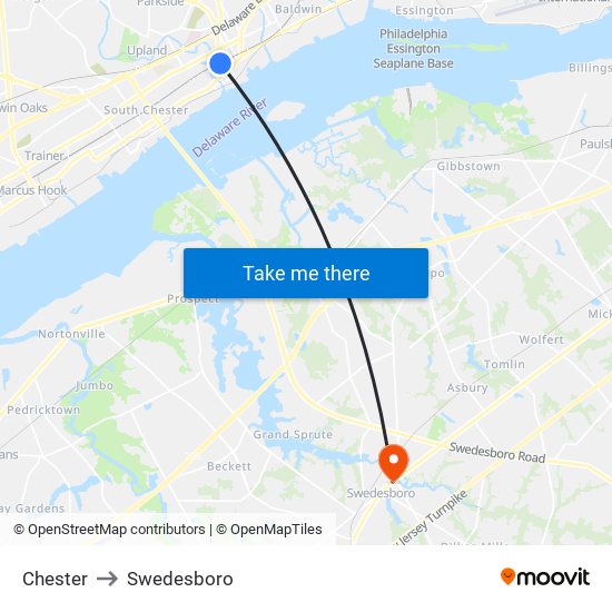 Chester to Swedesboro map