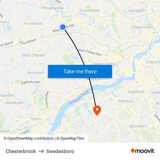 Chesterbrook to Swedesboro map