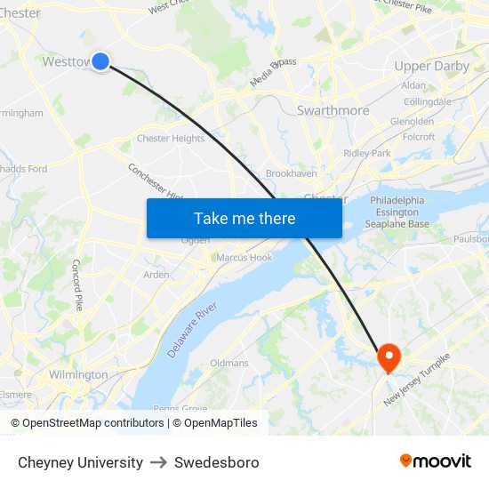 Cheyney University to Swedesboro map