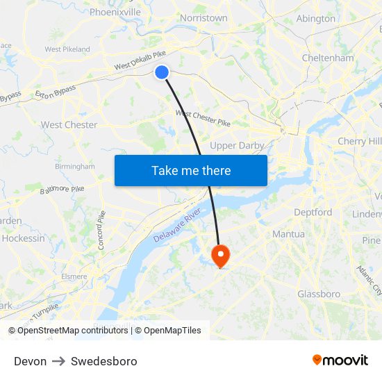 Devon to Swedesboro map