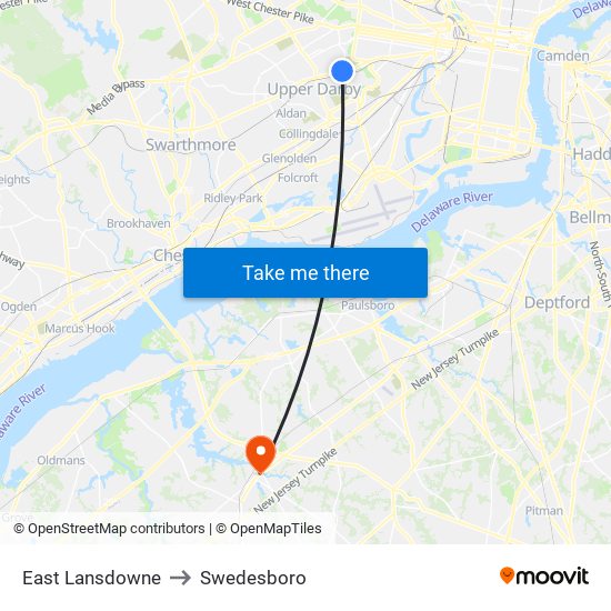 East Lansdowne to Swedesboro map