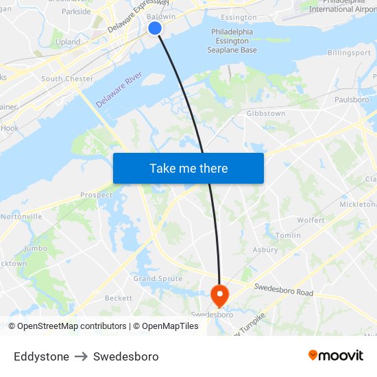 Eddystone to Swedesboro map