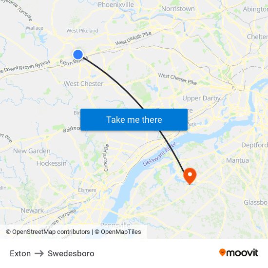Exton to Swedesboro map