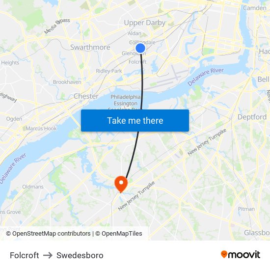 Folcroft to Swedesboro map