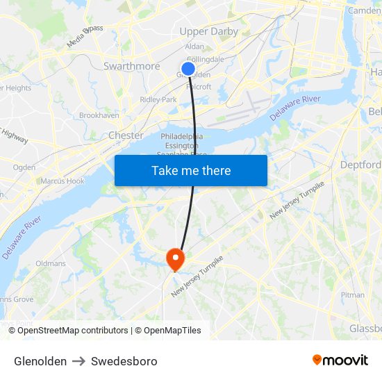 Glenolden to Swedesboro map