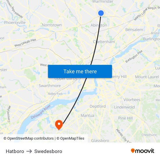 Hatboro to Swedesboro map