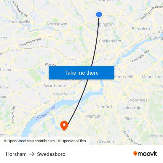 Horsham to Swedesboro map