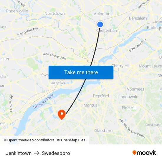 Jenkintown to Swedesboro map