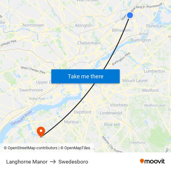 Langhorne Manor to Swedesboro map