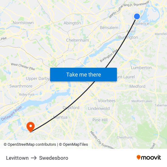 Levittown to Swedesboro map