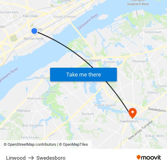 Linwood to Swedesboro map