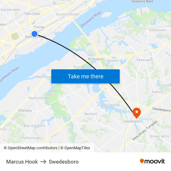 Marcus Hook to Swedesboro map