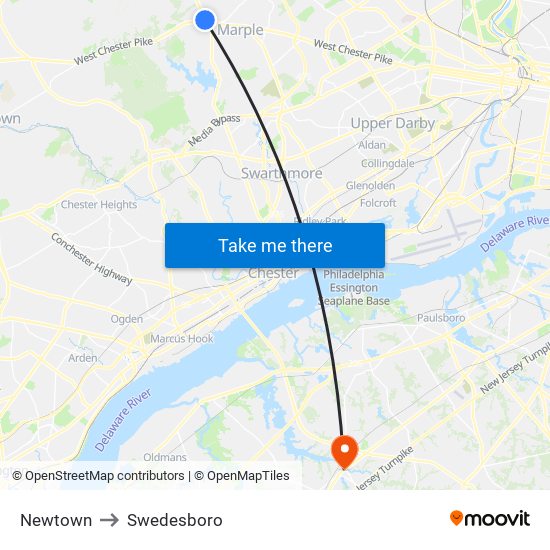 Newtown to Swedesboro map