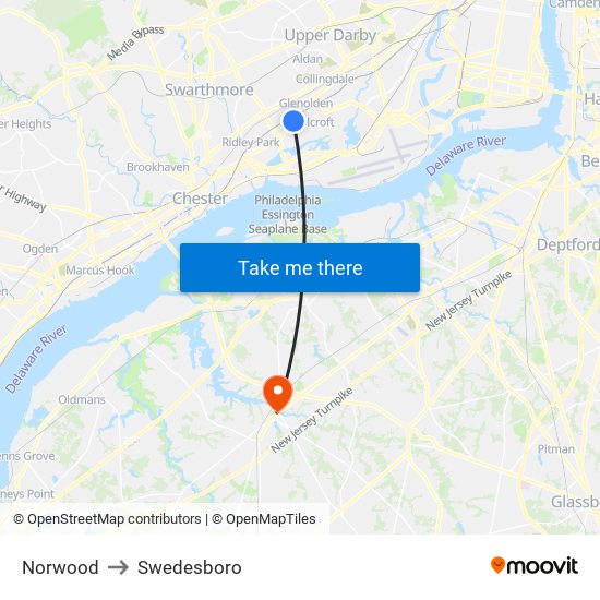 Norwood to Swedesboro map