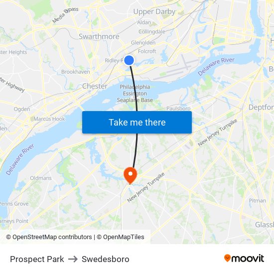 Prospect Park to Swedesboro map