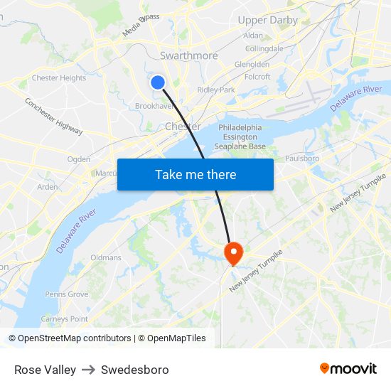 Rose Valley to Swedesboro map