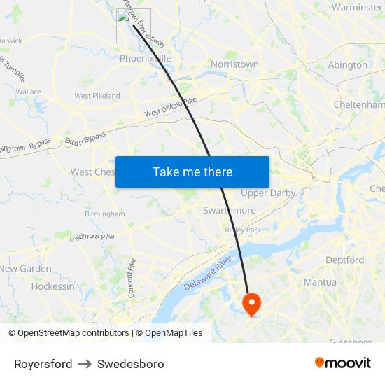 Royersford to Swedesboro map