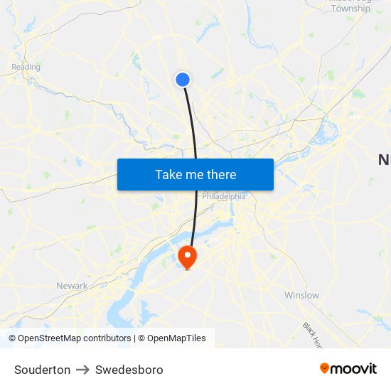Souderton to Swedesboro map