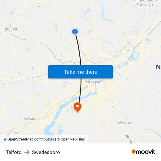 Telford to Swedesboro map