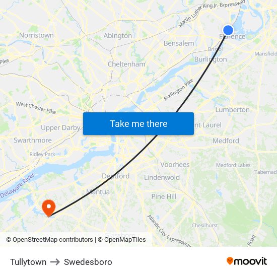 Tullytown to Swedesboro map