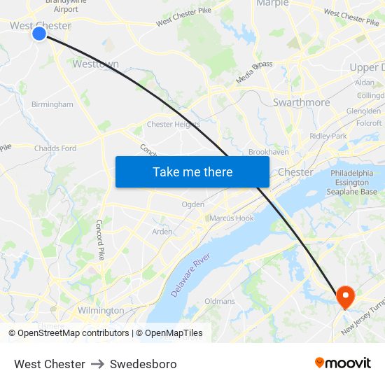 West Chester to Swedesboro map