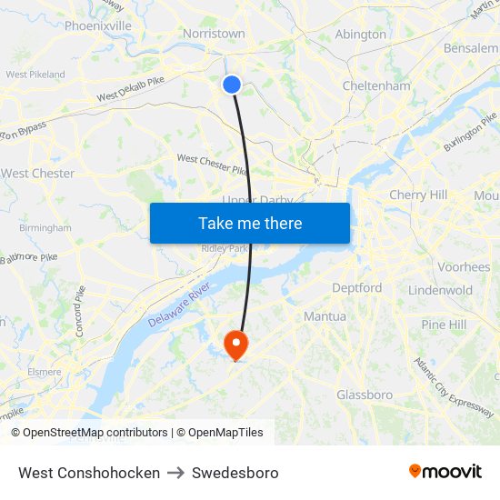 West Conshohocken to Swedesboro map