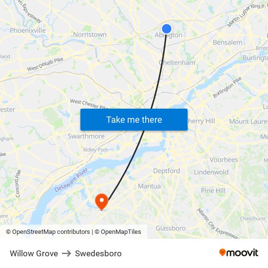 Willow Grove to Swedesboro map