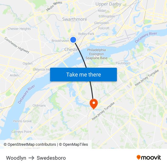 Woodlyn to Swedesboro map