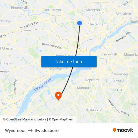 Wyndmoor to Swedesboro map