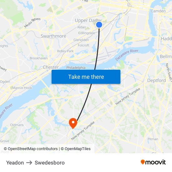 Yeadon to Swedesboro map