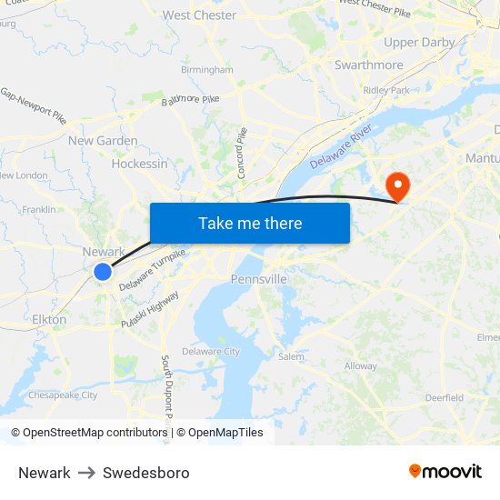 Newark to Swedesboro map