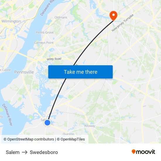 Salem to Swedesboro map