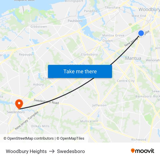 Woodbury Heights to Swedesboro map