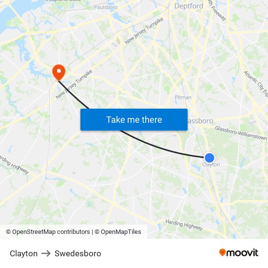 Clayton to Swedesboro map