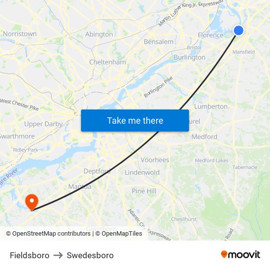 Fieldsboro to Swedesboro map