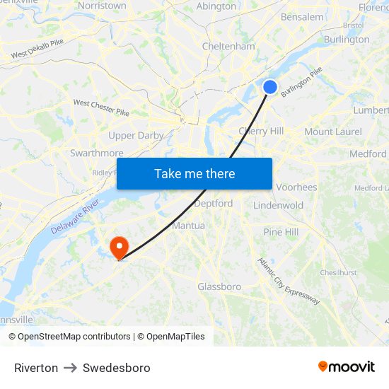 Riverton to Swedesboro map