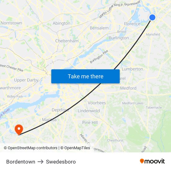 Bordentown to Swedesboro map