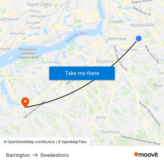 Barrington to Swedesboro map