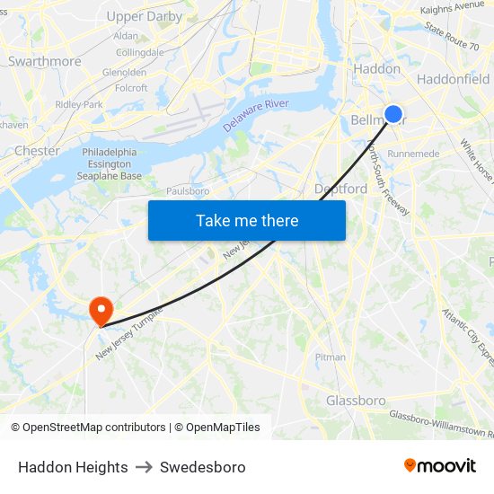 Haddon Heights to Swedesboro map